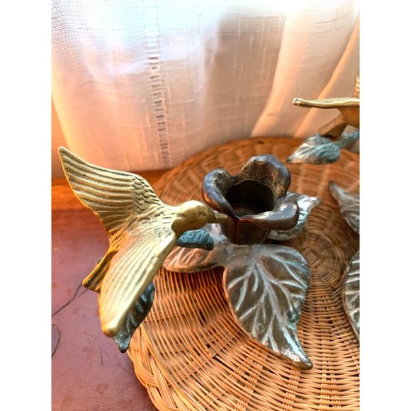 Brass Humming Bird Taper Candle holders Set Vintage Art Nouveau - Picture 3 of 13